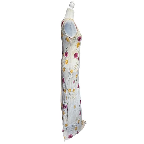 Vintage Y2K Cream Floral Fairy Whimsy Maxi Church Spring Dress Sleeveless (M) - Picture 3 of 6